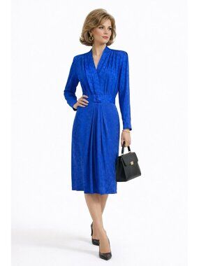 vintage 80s OLEG CASSINI 100% silk dress blue S M business career designer